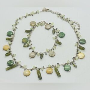 Lia Sophia Sea Green Cream Bead Necklace & Bracelet Set Silver Tone Modesto